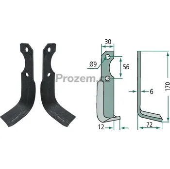 Pracovní nůž Frézovací zahnutý nůž pravý pro Bertolini, S306R, 155178, 56/9/170 mm