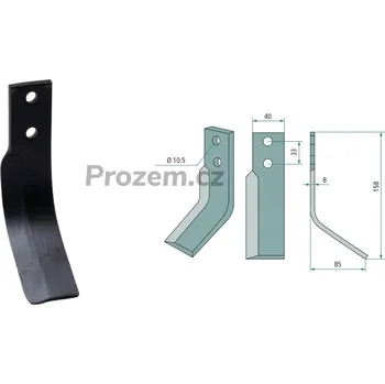 Pracovní nůž Frézovací zahnutý nůž levý pro Zappator, 33/10,5/158 mm