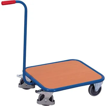 Plošinový vozík Skladová pojizdná plošinka s vodicí tyčí, 600 x 500 mm, nosnost 250 kg