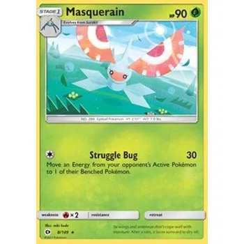 Karetní hra Pokémon SUM 008/149 Masquerain - Sun & Moon Stav: Excellent, Verze: REVERSE HOLO