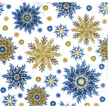 Papírový ubrousek UBR-E126, Ubrousek, 16x16 cm, ZLATÉ A MODRÉ VLOČKY, 1 kus