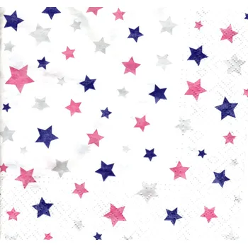 Papírový ubrousek UBR-E133, Ubrousek, 16x16 cm, HVĚZDIČKY - MODRÉ, RŮŽOVÉ, STŘÍBRNÉ, 1 kus
