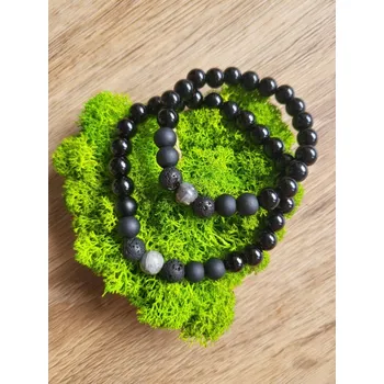 Náramek Michaella náramky Partnerské náramky černé, Labrodorit a Jaspis