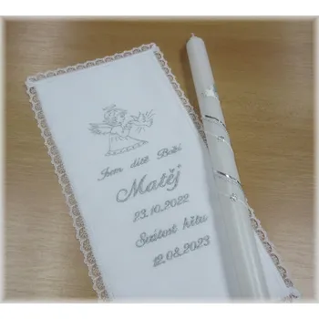 rouška Křestní sada 2D rouška, svíce - vzor 60 andílek