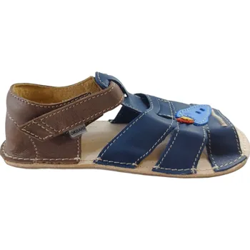 Dívčí sandály Sleva MIAMI - 40/51 kožené dětské barefoot sandály pro kluky, podešev KS2mm, šíře G, ozdoba raketa 28