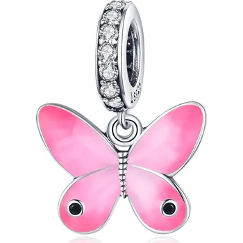 Přívěsek Elenys stříbrný visací přívěsek Růžový glazurovaný motýl
