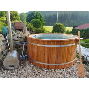 Koupací sud Sanjet Koupací sud Průměr: 140 cm, Dřevěné obložení: 2256 Palisandr, Sud: Světle modrá Pantone 305