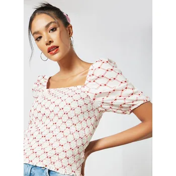 Dámská halenka Noisy May halenkový crop top Kathy bíločervený Velikost: L