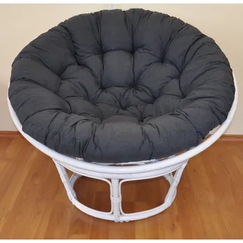 Křeslo Axin Trading s.r.o. Ratanový papasan 100 cm bílý, polstr tmavě šedý melír