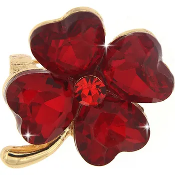 Brož Brož - čtyřlístek s broušenými kamínky, červené barvy 9001690-1