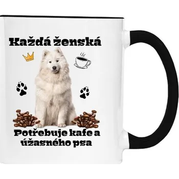 Hrnek malý barevný s potiskem Samojed a kávová zrna