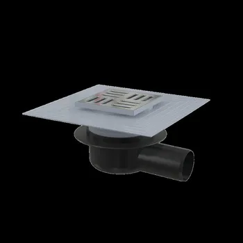 Obklad Podlahová vpust 105×105/50 mm boční, mřížka nerez, límec 2. úrovně izolace, suchá zápachová uzávěra