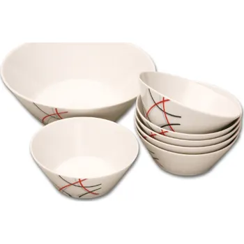 Nádobí Tom, kompotová souprava, červené a modré čáry, Thun, 7 dílná