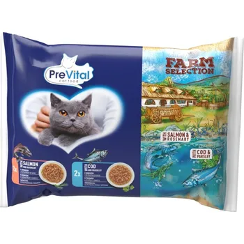 Krmivo pro kočku Prevital kočka Farm Selection losos a treska v omáčce, kapsa 85 g (4 pack)