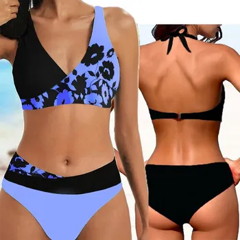 Dámské plavky Dámské plavky dvojdílné "Plus Size" (S-5XL) s květinovým potiskem Barva: fialová (8377-purple), Velikost: XXXL