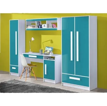 Dětská skříň Dětský a studentský pokoj Goliáš - bílá/tyrkys lesk