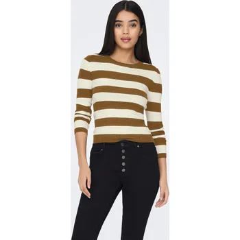 Dámský svetr Jacqueline de Yong JDY dámský pruhovaný svetřík Plum hnědý/smetanový Velikost: L