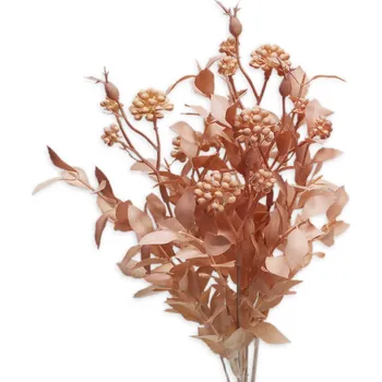 umělá květina Keřík bobulky textil 36cm pudrová