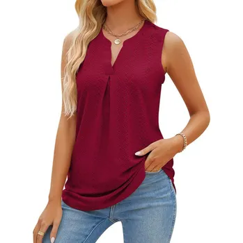 Dámský ležérní letní top s výstřihem do "V" z perforované látky Barva: Vínová, Velikost: XL