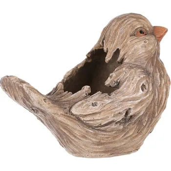 Stojan na květiny Obal na květiny Ptáček, 19 x 15 x 13 cm, polyresin, hnědá