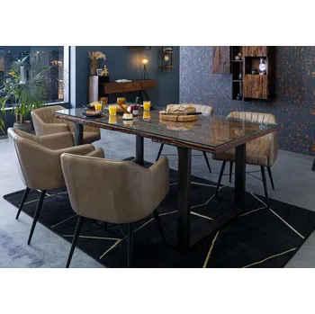 Jídelní stůl Jídelní stůl se sklem a starým dřevem 180x90x80,5 hnědý lakovaný CITY