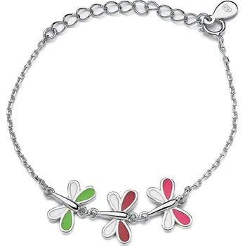 Náramek Šperky4U Dětský stříbrný náramek s barevnými vážkami, délka 11+3 cm