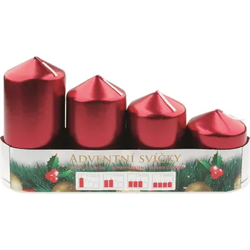 Svíčka Adventní svíce válec bordó LAK, postupka 60, 75, 90, 105 x 50 mm, 4 ks