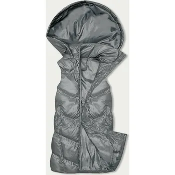 Dámská vesta Dlouhá šedá péřová vesta s kapucí (5M3183-105) odstíny šedé XL (42)