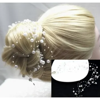 Ozdoba do vlasů Aplikace do vlasů svatební dlouhá se sněhově bílými perličkami AP11D