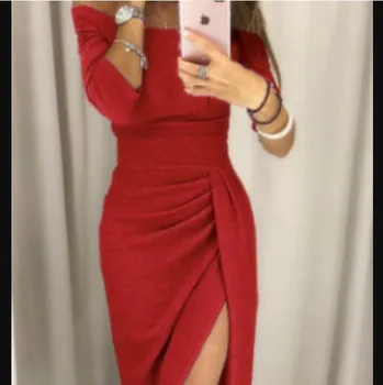 Dámské šaty Čína Elegantní třpytivé šaty s lodičkovým výstřihem Barva: červená 8, Velikost: XXL