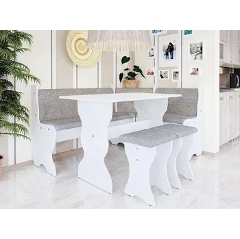 Jídelní set Jídelní set MARIO v kombinací bílé matné a šedé látky skladem, 148 x 108 cm