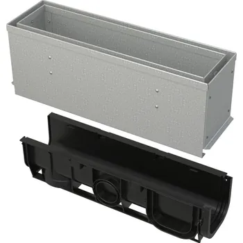 Odvodňovací žlab Venkovní žlab Alcadrain (Alcaplast) štěrbinový s asymetrickým revizním nástavcem 160 mm, pozinkovaná ocel AVZ101S-R122R