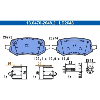Brzdová destička Sada brzdových destiček, kotoučová brzda ATE 13.0470-2648.2