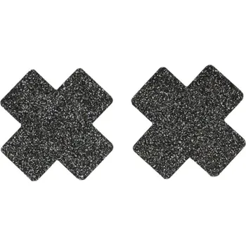 Erotická ozdoba Fever Small Glitter Cross Nipple Pasties Black