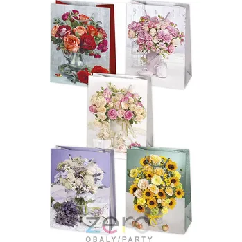 Dárková taška Taška papírová dárková 40,5x56x25 cm (lak) - kytice ve váze (mix)