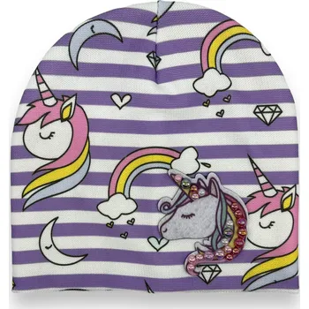 Čepice ANPA Dívčí jarní čepice Jednorožec Barva: Fialová