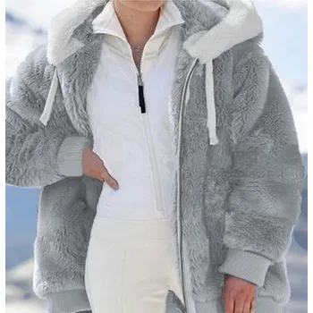 Dámský kabát Zimní "oversize" dámský kabát s kožíškem vel. S - 5XL Barva: světle šedá, Velikost: XL