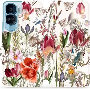 Pouzdro na mobilní telefon Flipové pouzdro Mobiwear - Honor 90 Lite 5G - MP01S Rozkvetlá louka (Knížkové flip pouzdro, obal, kryt na mobil Honor 90 Lite 5G - MP01S Rozkvetlá louka, materiál Umělá kůže + TPU - ochrana 360°, stojánek, silikonová vanička, magnetické zavírání)