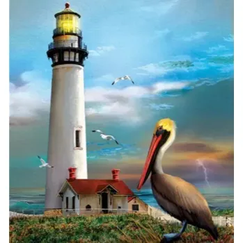 Diamantové malování Amparo Miranda® Diamantový obrázek Maják s pelikánem