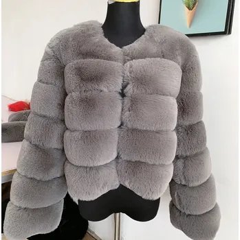 Dámský kabát Trendy a vysoce moderní dámský zimní krátký kožíšek s "prošíváním" (rukávy délky 60 cm, 1-8) Barva: Šedá, Velikost: M