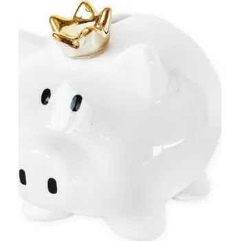 Vánoční dekorace Prasátko bílé s korunkou lesklé pokladnička - 13 cm