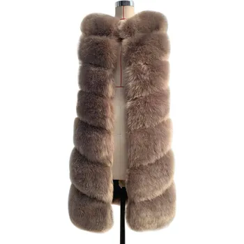 Dámská vesta Luxusní kožešinová vesta s prošíváním a kulatým výstřihem Barva: Tmavě Hnědá, Velikost: M