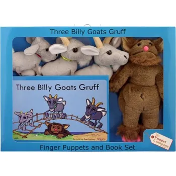 Sada prstových maňásků s knížkou v angličtině - Tři kozlové Grafové (The Three Billy Goats Gruff - Finger Puppets 15 cm )
