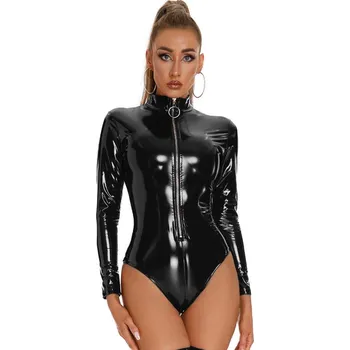 Dámské erotické body Erotické body s dlouhými rukávy Velikost: XL, Barva (Varianta): Černá