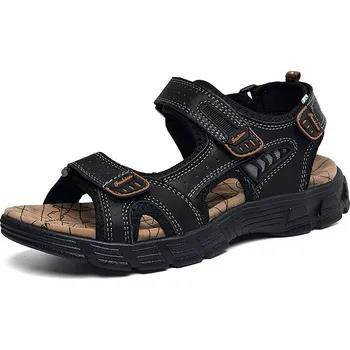 Dámské sandále Prošívané pánské sandály kožené s pásky Barva: Černá, Velikost: 39