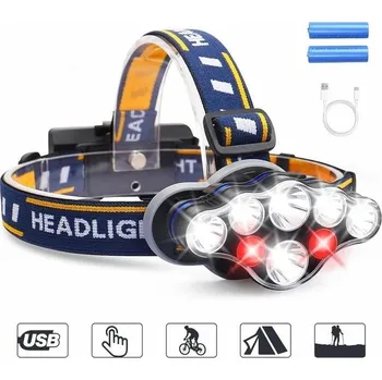 Čelovka Dobíjecí čelová baterka 8 čipů s 2 akumulátory 8800 mAh