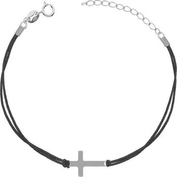 Náramek NUBIS® Černý náramek se stříbrným křížkem - IT0028-K