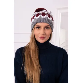 Čepice Dámská čepice Laila K283 tmavě šedá+bílá+bordeaux UNI