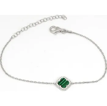 Náramek Stříbrný náramek čtyřlístek s malachitem 19-23 cm 73833ZF
