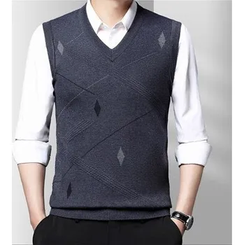 Pánský svetr Pánská pletená vesta s výstřihem do V Barva: Tmavě Šedá, Velikost: M